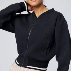 Varley Cole Cropped Varsity Bomber Zip Up Jacket Black Size M Athleisure Workout